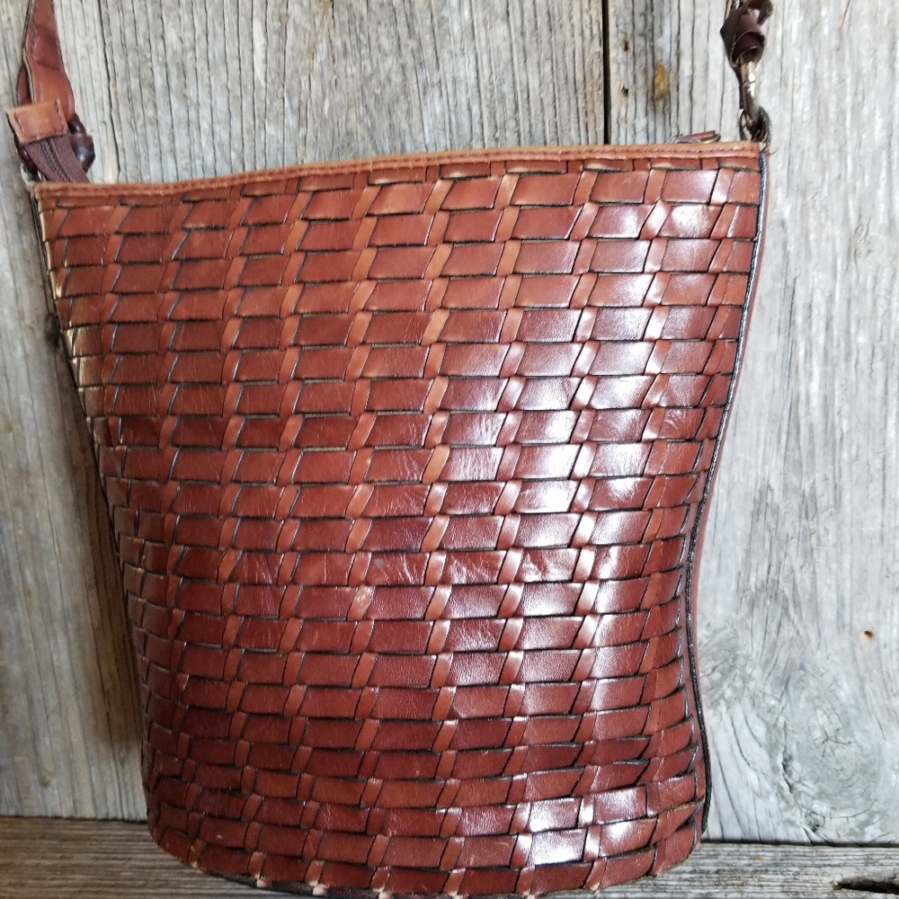 FOSSIL Brown/Tan Vintage Leather Woven Bag
